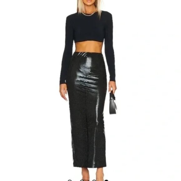 KIM SHUI Croc Midi Skirt in Black - Picture 1 of 11